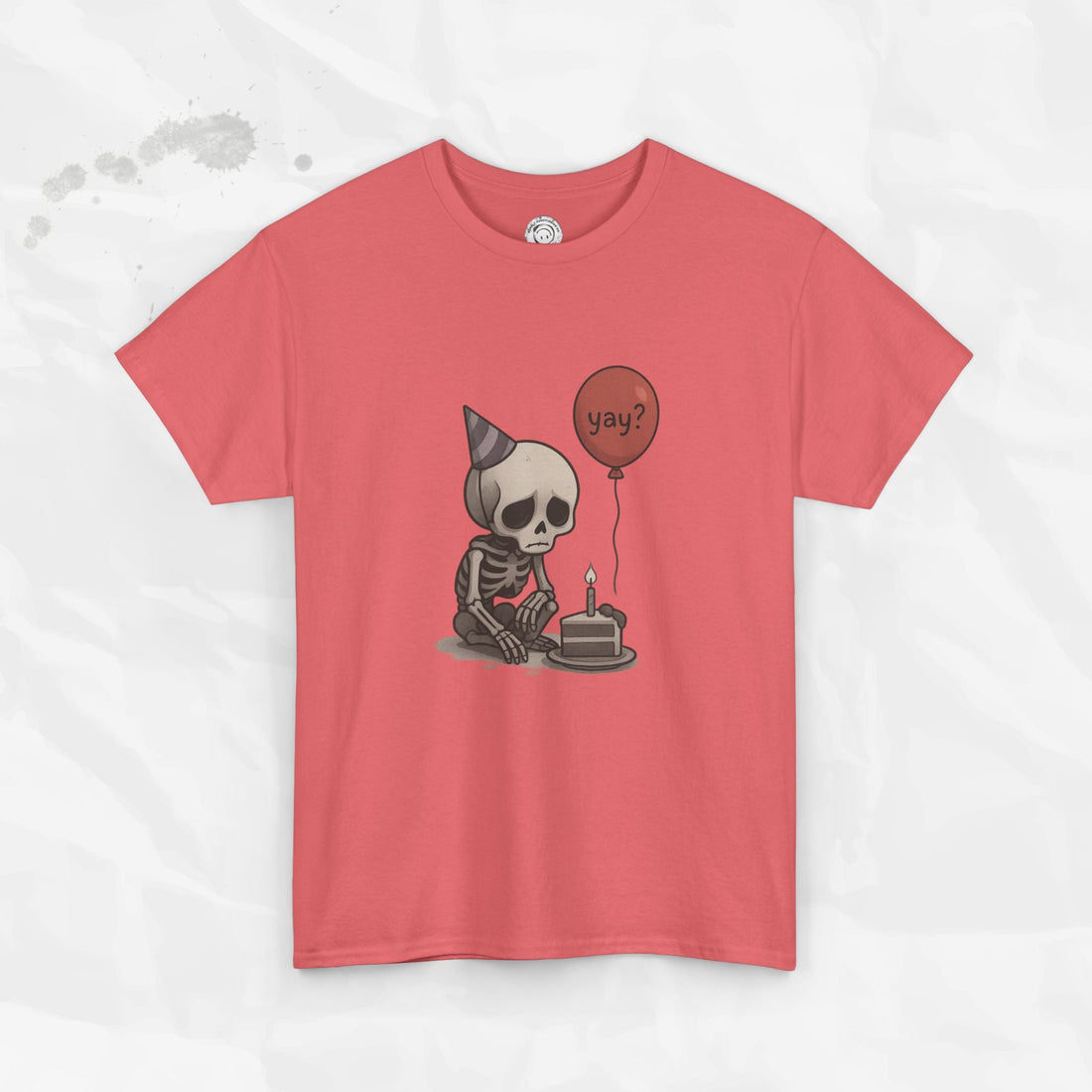 Yay? Skeleton Birthday Graphic T-Shirt - Available in Grey and Red - Image 2