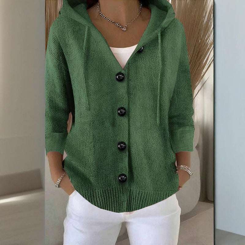 Women’s Button-Down Hoodie Cardigan Sweater Coat - Relaxed Knit