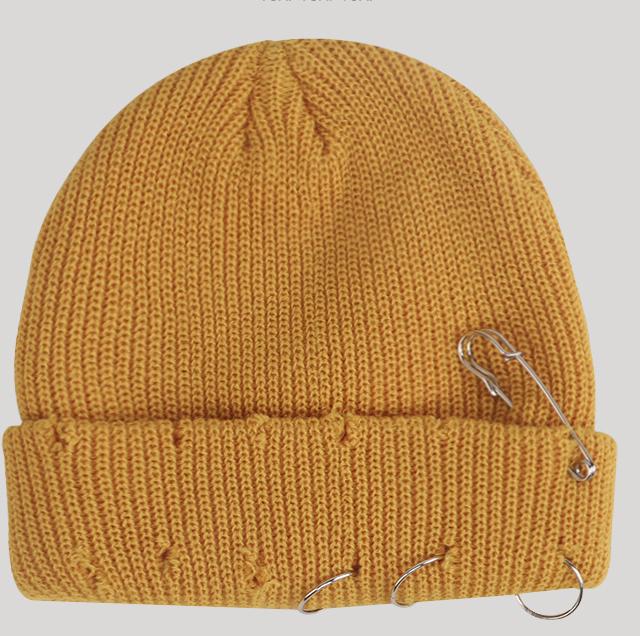 Women's Playful Japanese Knit Beanie Hat with Safety Pins - Image 11