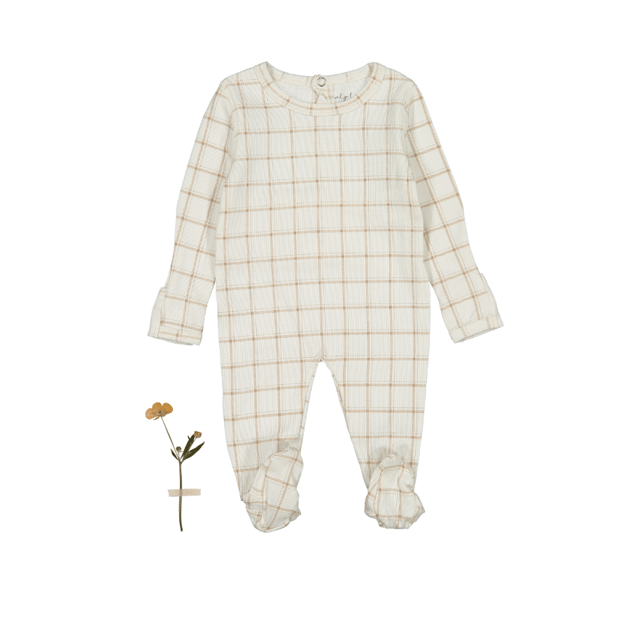 The Printed Romper - Tan Grid