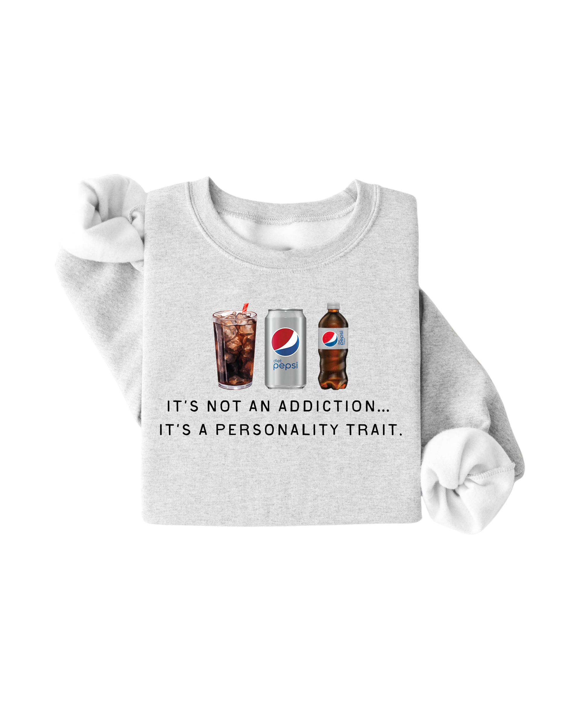 Grey unisex knit pullover sweatshirt with Diet Pepsi graphic text
