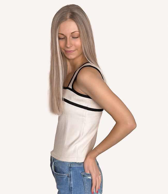 Contrast Sweater Tank Top in Taupe and Black Sleeveless Knit