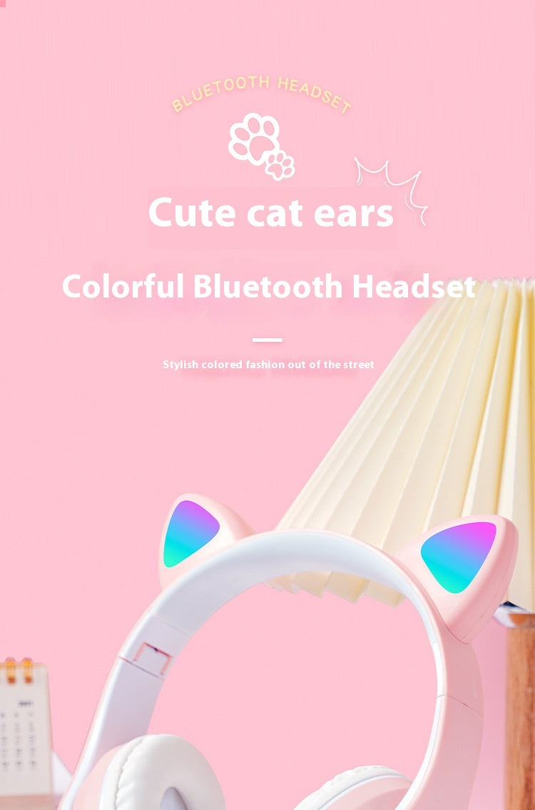 Kids Cat Ear Wireless Bluetooth Headphones with Safe Volume & LED