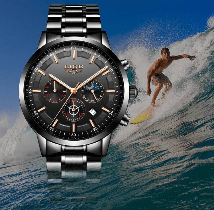 Men's Waterproof Chronograph Watch with Date Display & Luxury Dial