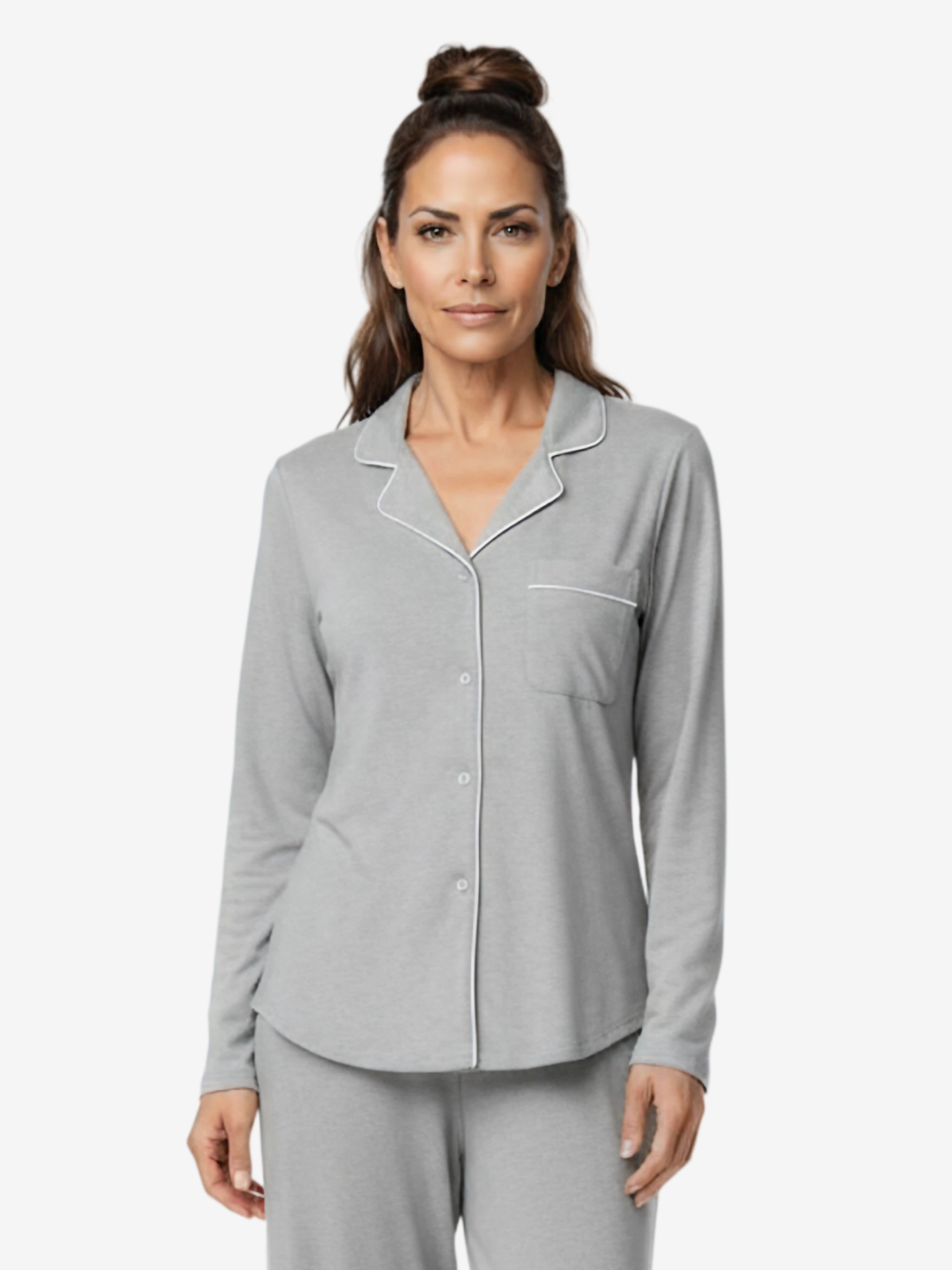 Donna Moisture-Wicking Long Sleeve Pajama Shirt in Light Blue - Image 14