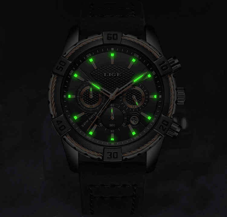 Waterproof Men's Chronograph Watch with Gold Accents and Date