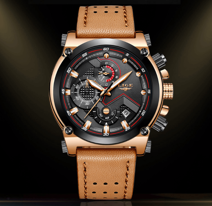 Modern Waterproof Quartz Watch with Genuine Leather Strap
