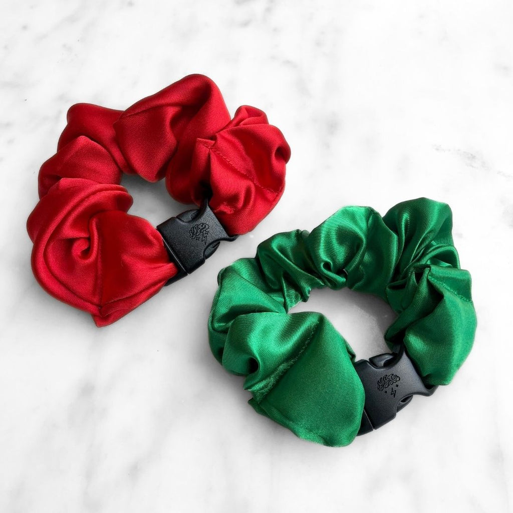 2-Pack Jolly Holiday Satin Hair Scrunchies - Red and Green
