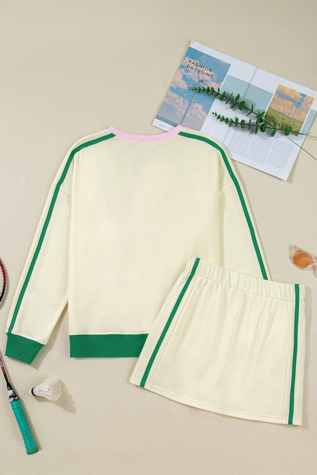 Ribbed Colorblock V-Neck & Skort Athleisure Set