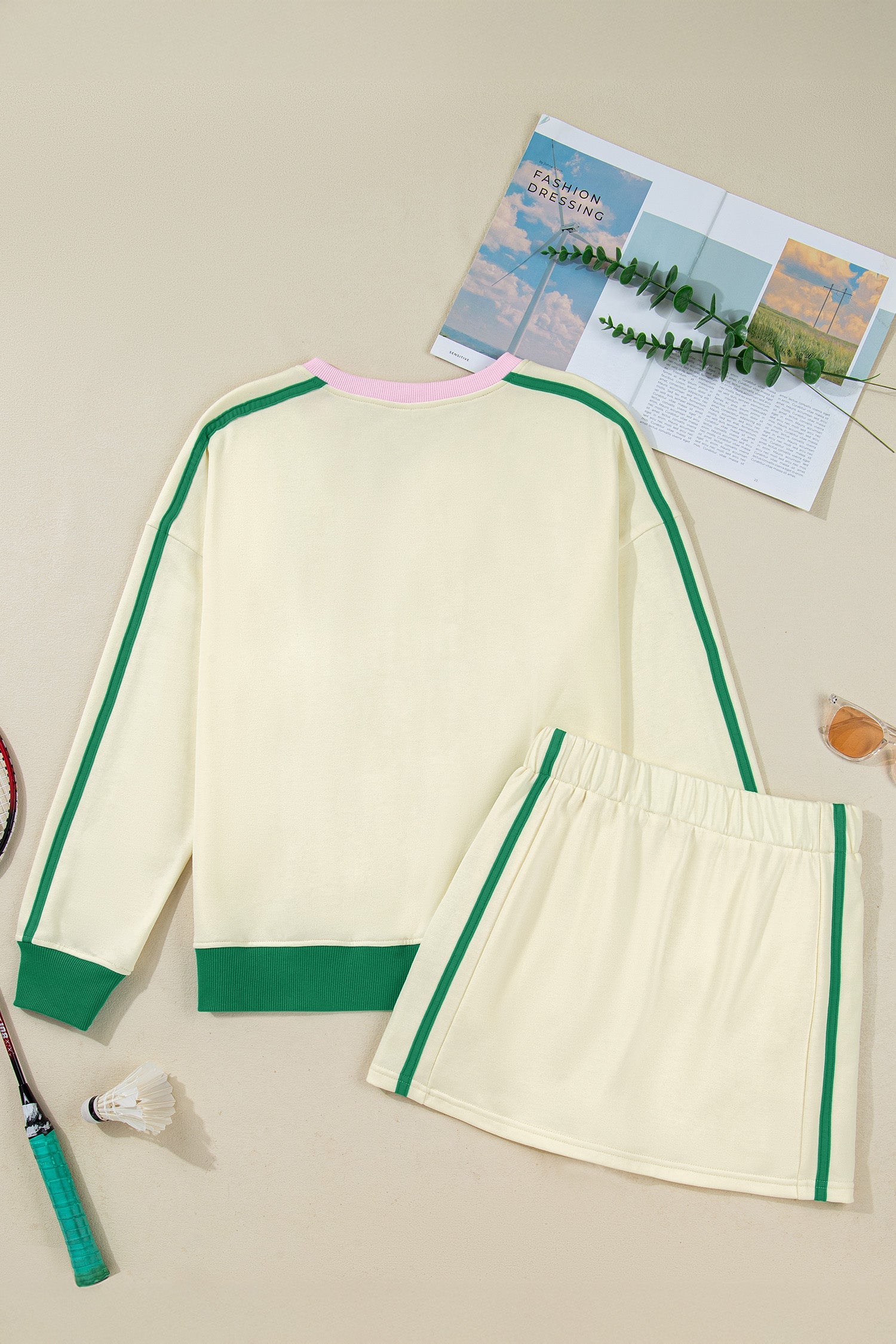 Ribbed Colorblock V-Neck & Skort Athleisure Set