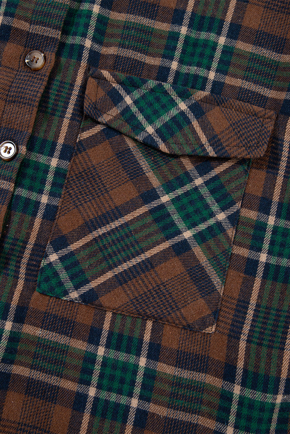 Women's Brown Plaid Button-Up Shacket with Chest Flap Pockets - Image 12