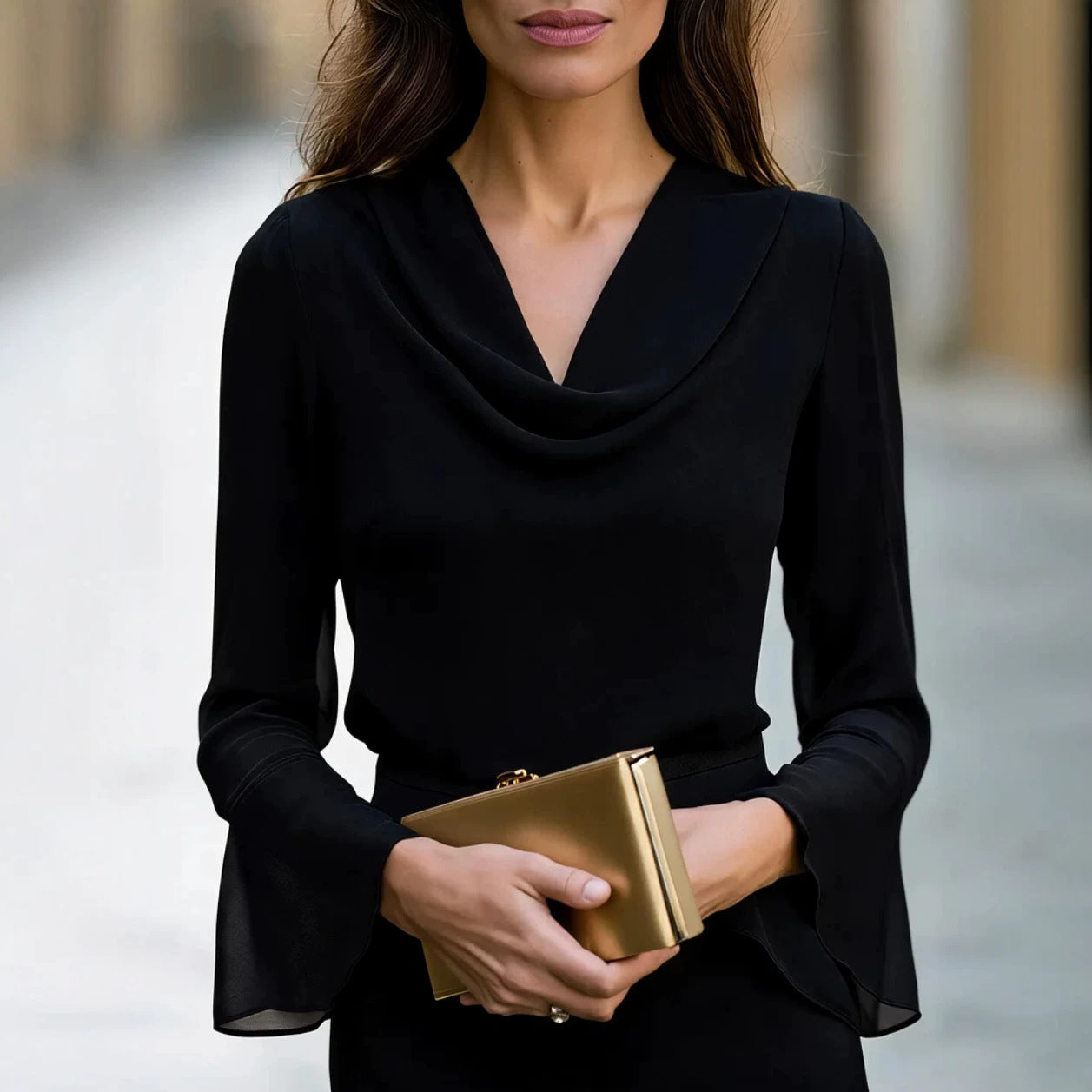 Cowl Neck Trumpet Cuff Blouse
