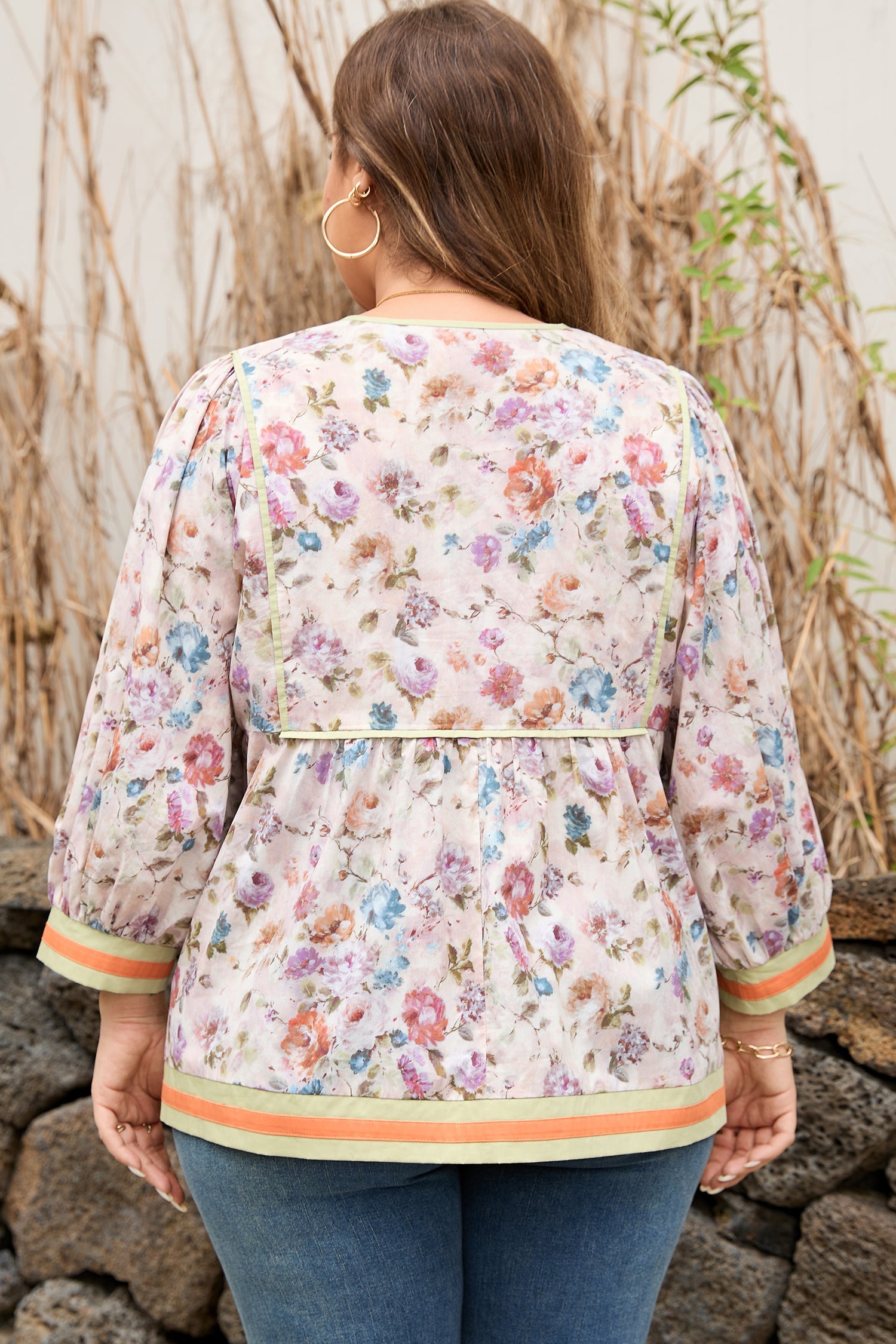 Andi Striped Detail Babydoll PLUS Blouse