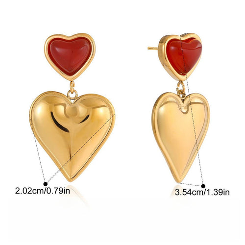 18K Gold Heart-Shaped Earrings in Polished Titanium Steel