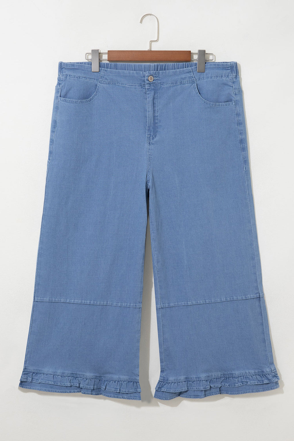 Plus Size Denim Ruffle Hem Wide Leg Jeans