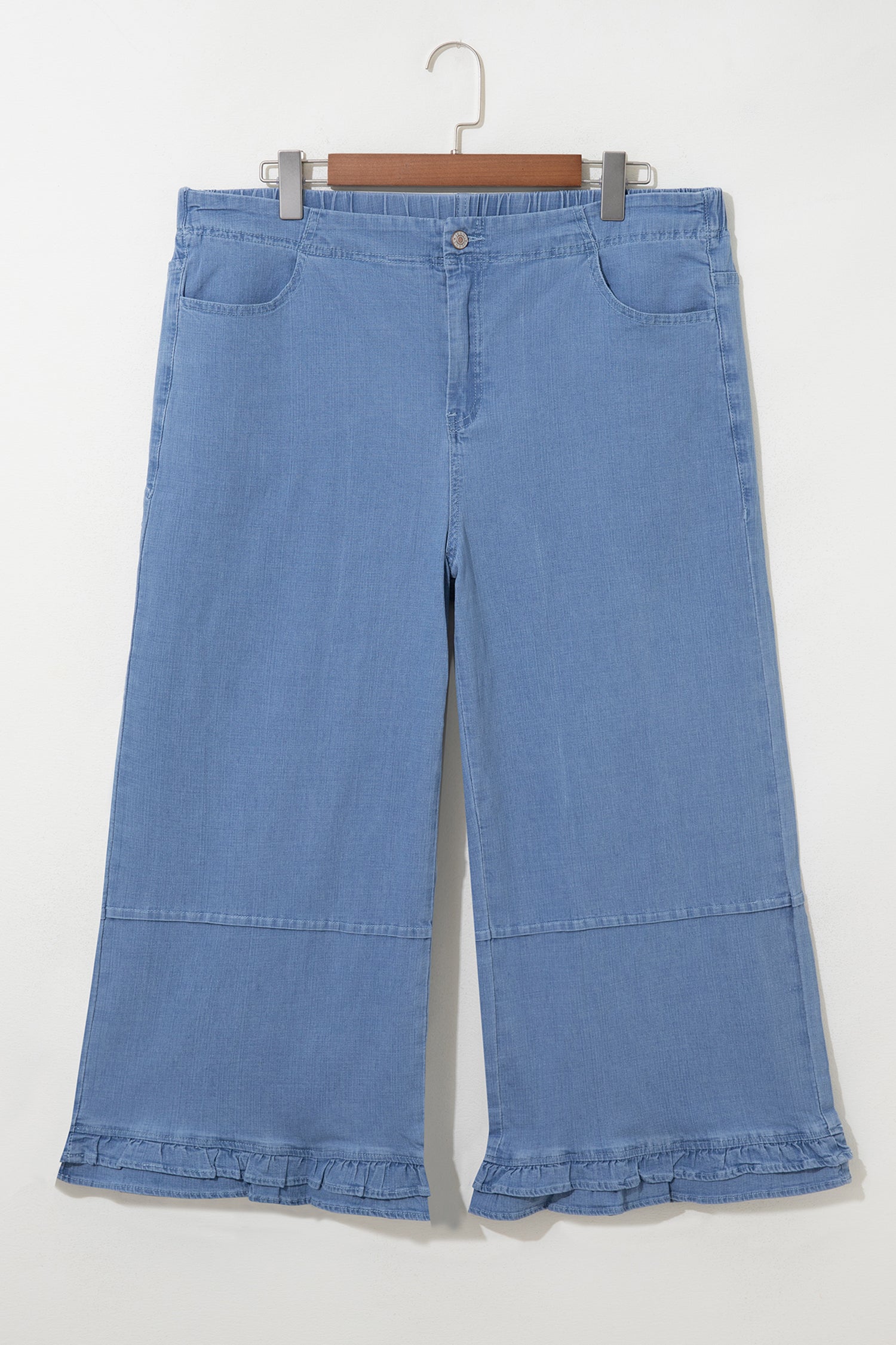 Plus Size Denim Ruffle Hem Wide Leg Jeans