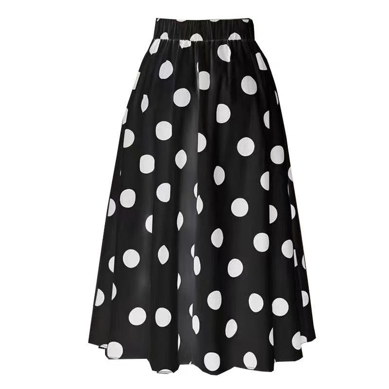 Women's Retro Polka Dot Sleeveless A-Line Midi Swimwear Skirt Suit