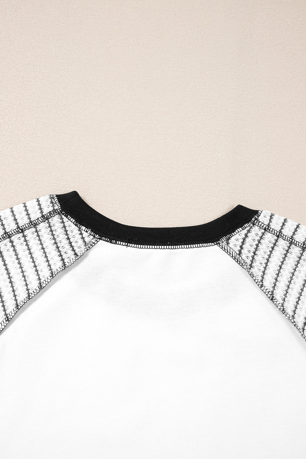White Patchwork Raglan Sleeve Top with Striped Bracelet Sleeves - Image 4