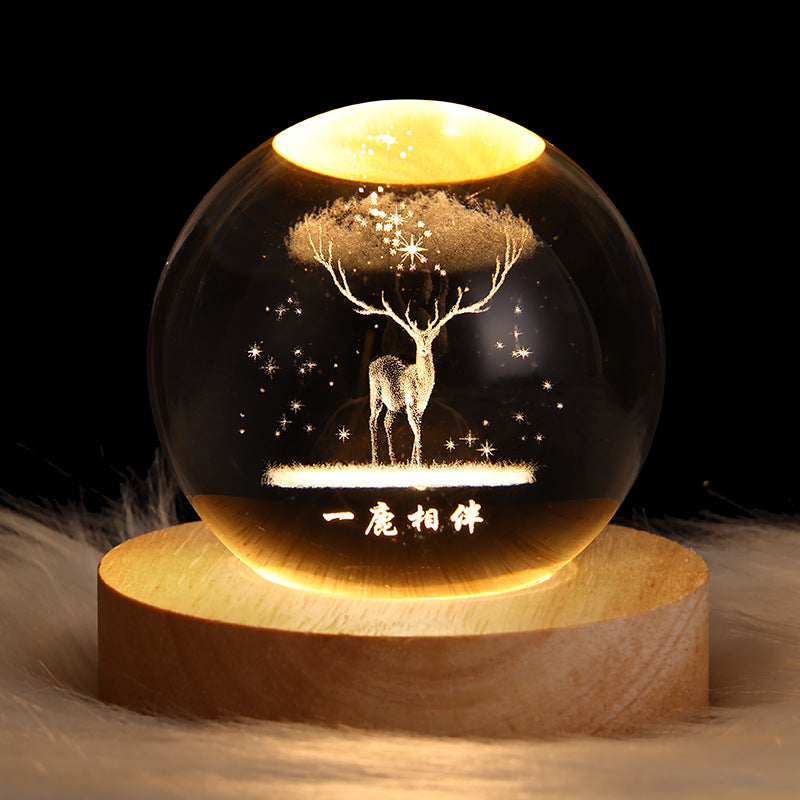 3D Crystal Ball Night Lamp with LED Nebula and Solar System Glow