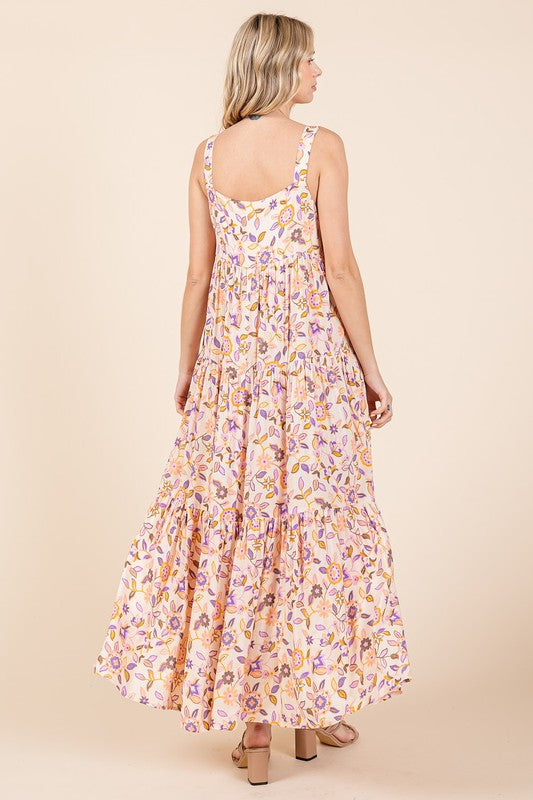 Floral Print Sleeveless Empire Waist Maxi Dress