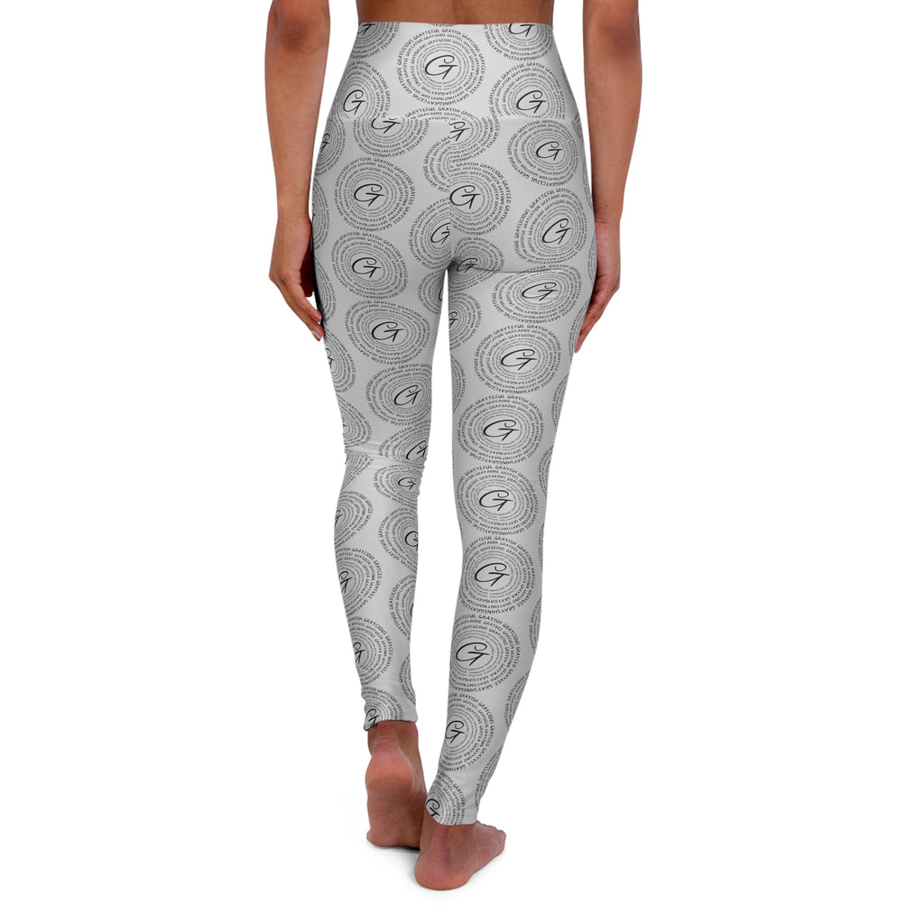 High Waisted Yoga Leggings in Grey and Black Geometric Print