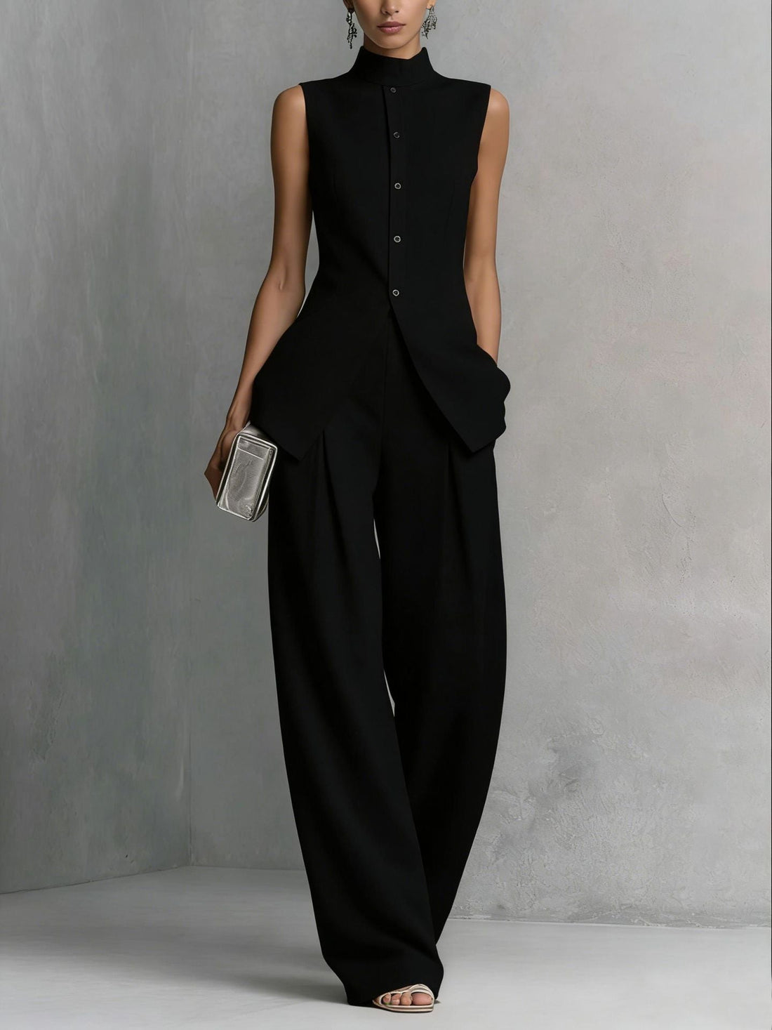 Women's Sleeveless High Neck Top and Wide Leg Pants Set - Image 8