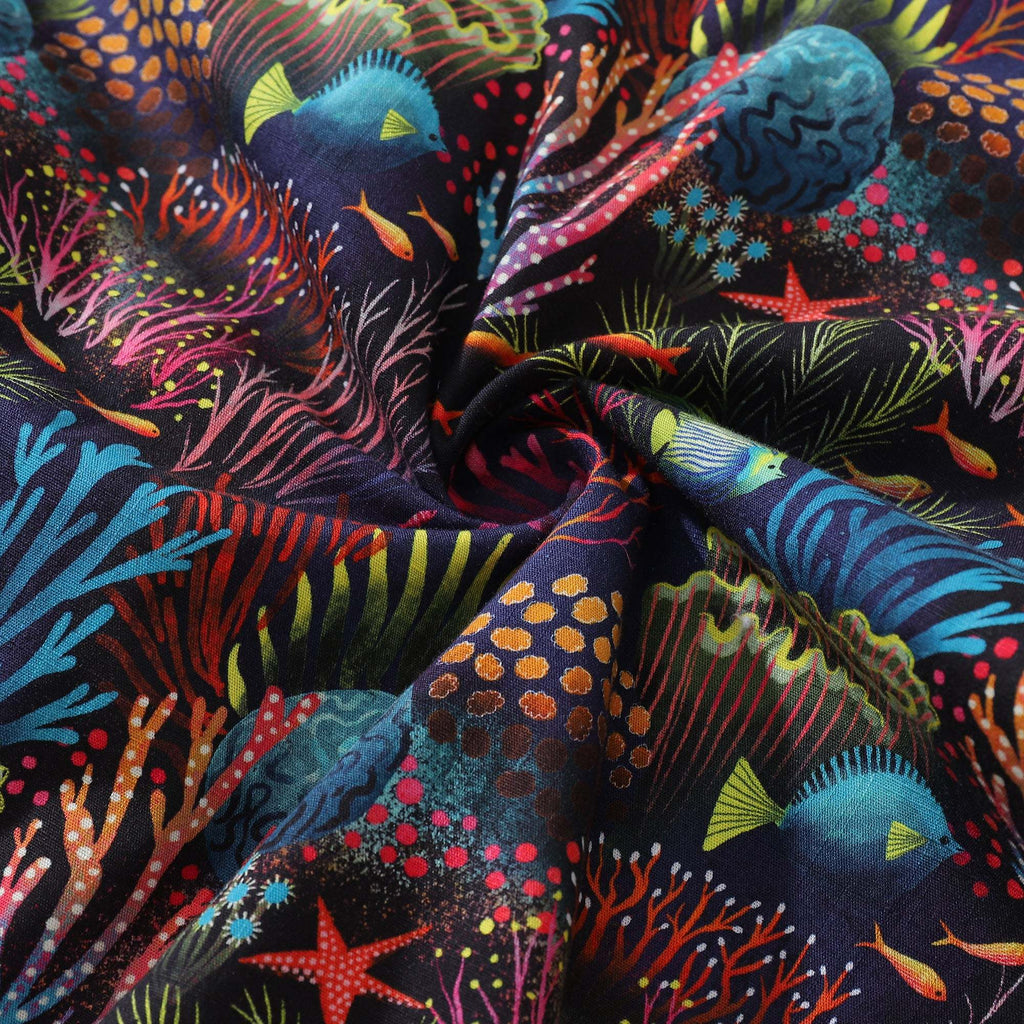 Mens Hawaiian Shirt Short Sleeve Fish Shirt Coral Reef Cotton Beach Shirt Magical World Coral Reef By Uta Krogmann