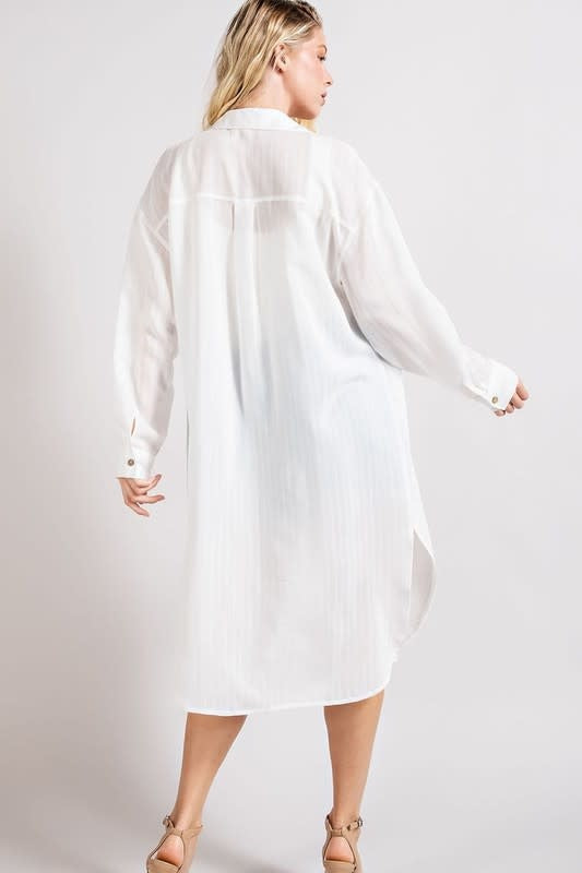 Women's Button Down Long Jacket in White - Lightweight Outerwear
