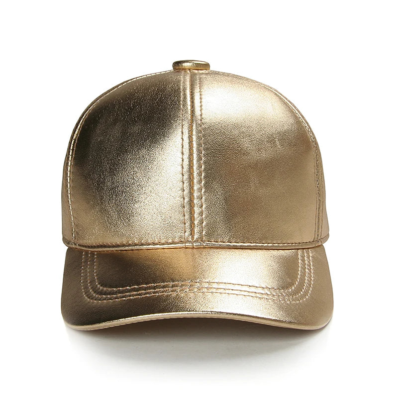 Women's Metallic Gold Sheepskin Baseball Cap - Harajuku Style