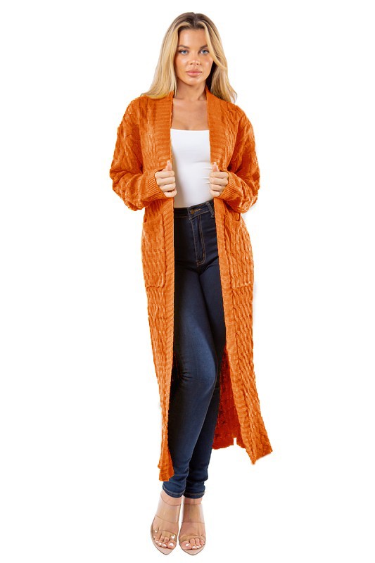 Women's Long Maxi Sweater Cardigan | Orange Knit