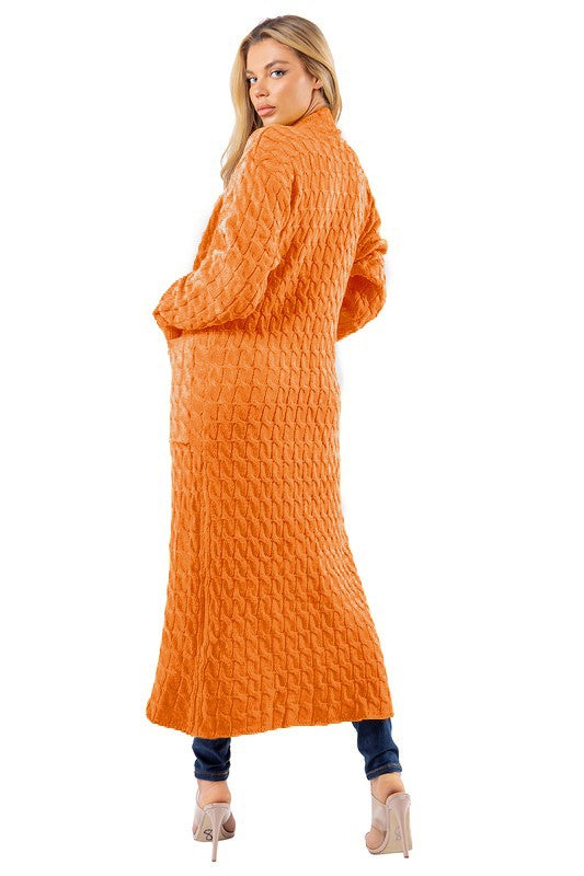 Women's Long Maxi Sweater Cardigan | Orange Knit