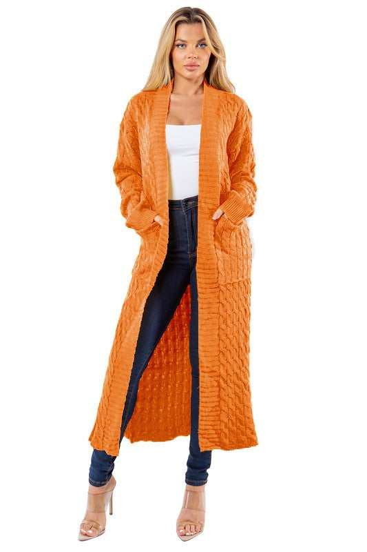 Women's Long Maxi Sweater Cardigan | Orange Knit