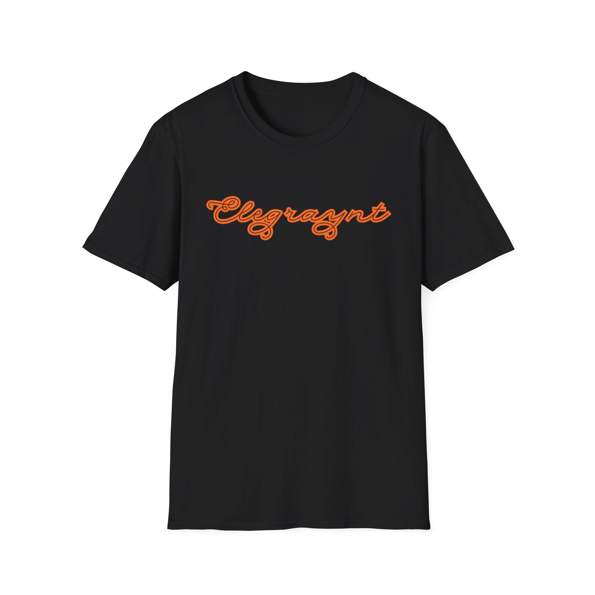 Unisex Softstyle Crewneck T-Shirt in Dark Heather Grey and Orange