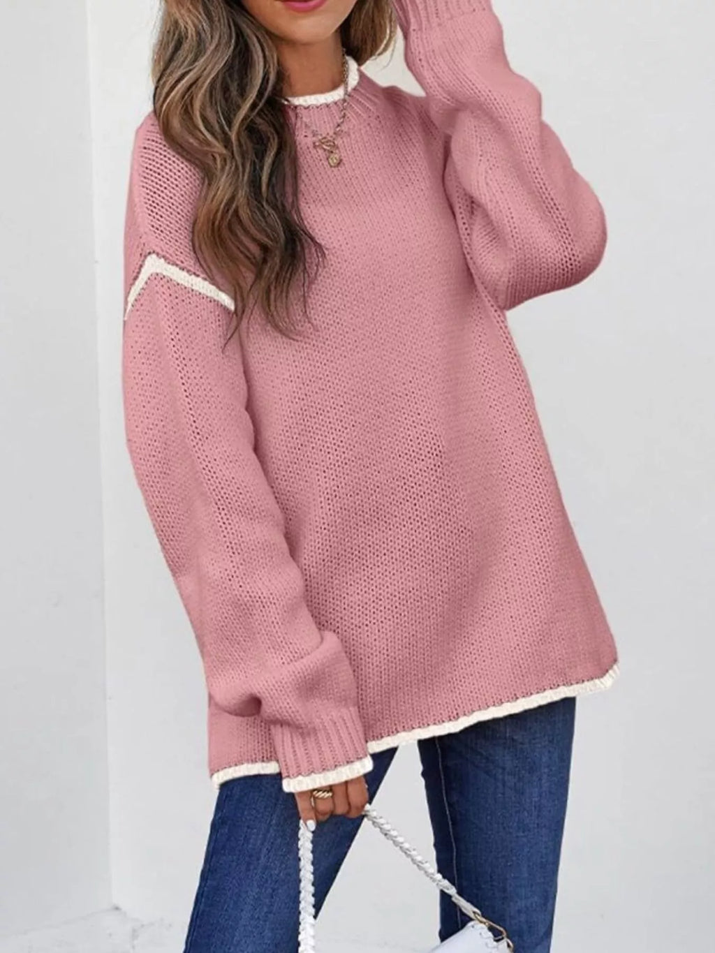 Contrast Trim Long Sleeve Sweater