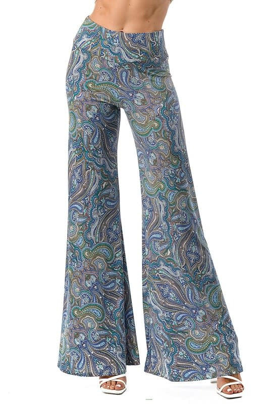 Front view of Payton Paisley Palazzo Pants in multi-color paisley print with a flowing wide-leg silhouette.
