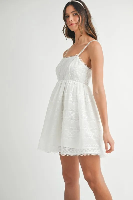 White Eyelet Lace Babydoll Mini Cami Dress