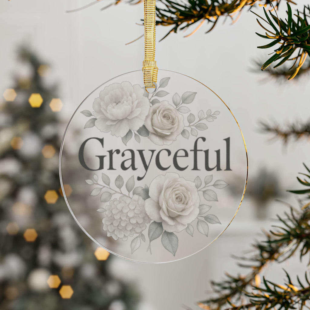 Personalized floral acrylic ornament with a glossy finish for holiday tree decor