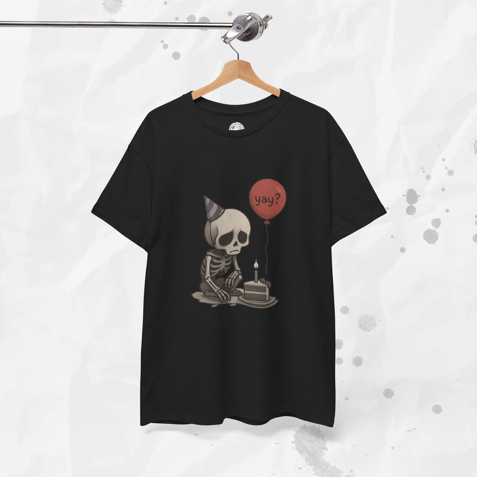 Yay? Skeleton Birthday Graphic T-Shirt - Available in Grey and Red - Image 17