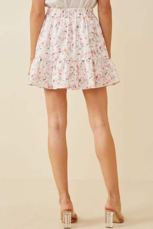 Pink Eyelet Embroidered Floral Skirt with Elastic Waist