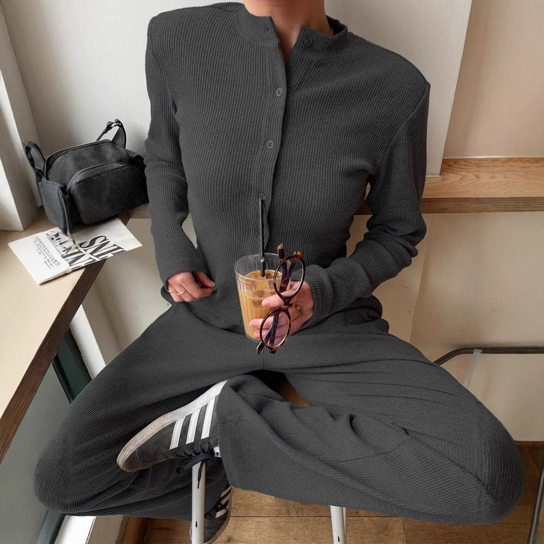 Women's Ribbed Knit Button-Front Cardigan and Trousers Set - Image 4