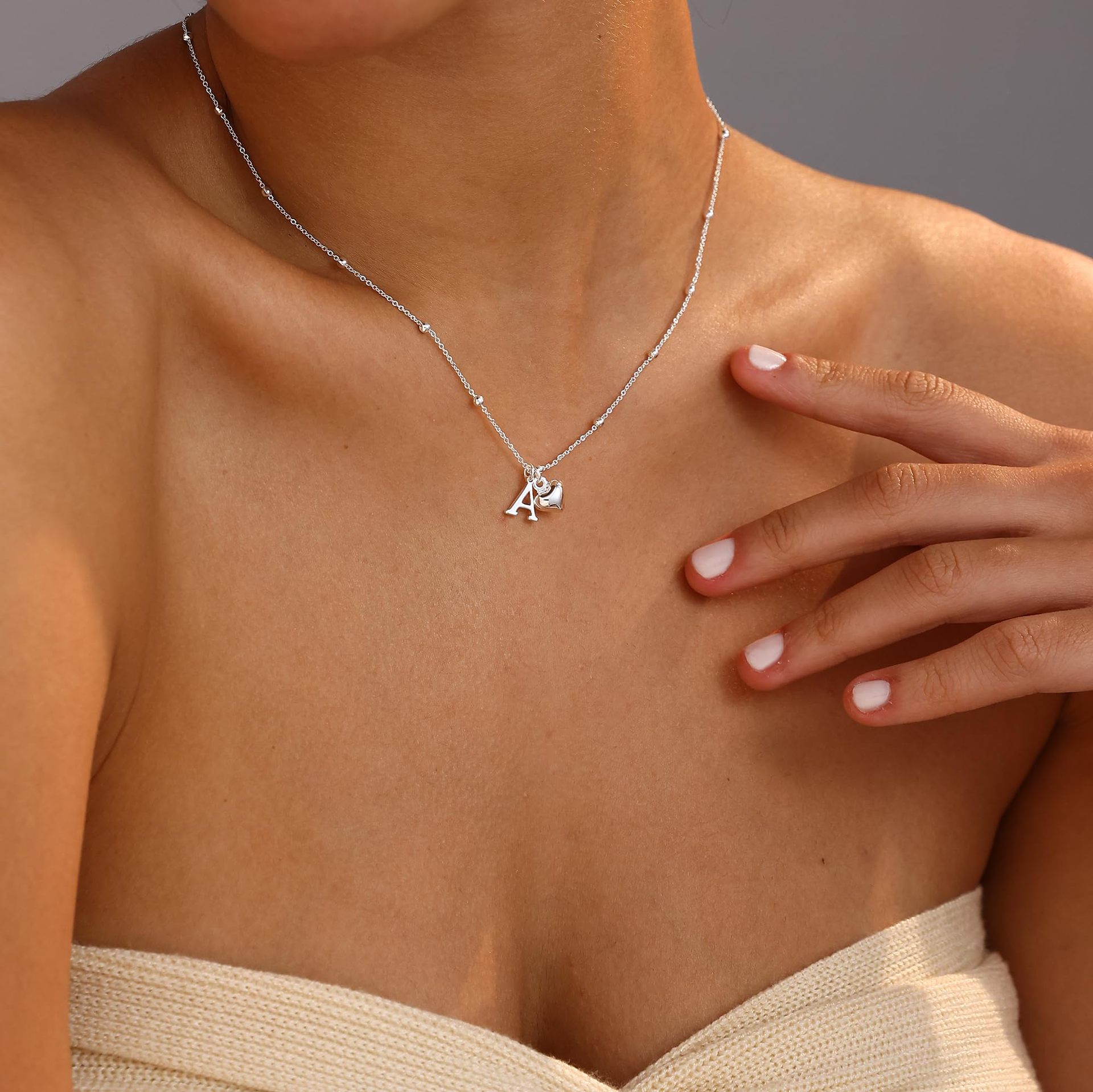 Initial Letter Stainless Steel Minimalist Cool-Girl Style Heart Pendant Necklace