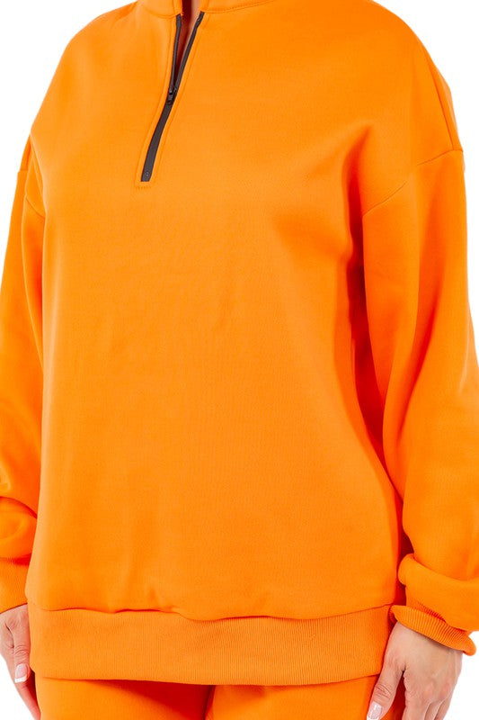 Women's Orange Cotton Sweatshirt & Shorts Set