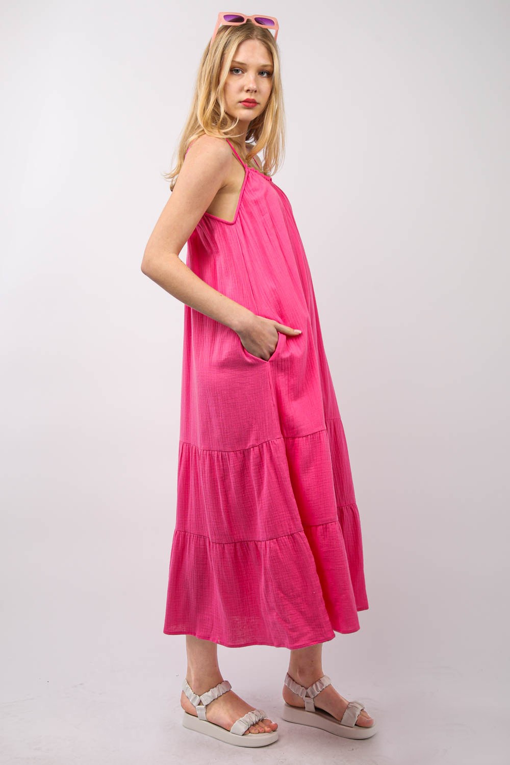 Ruffled A-Line Cotton Midi Cami Dress