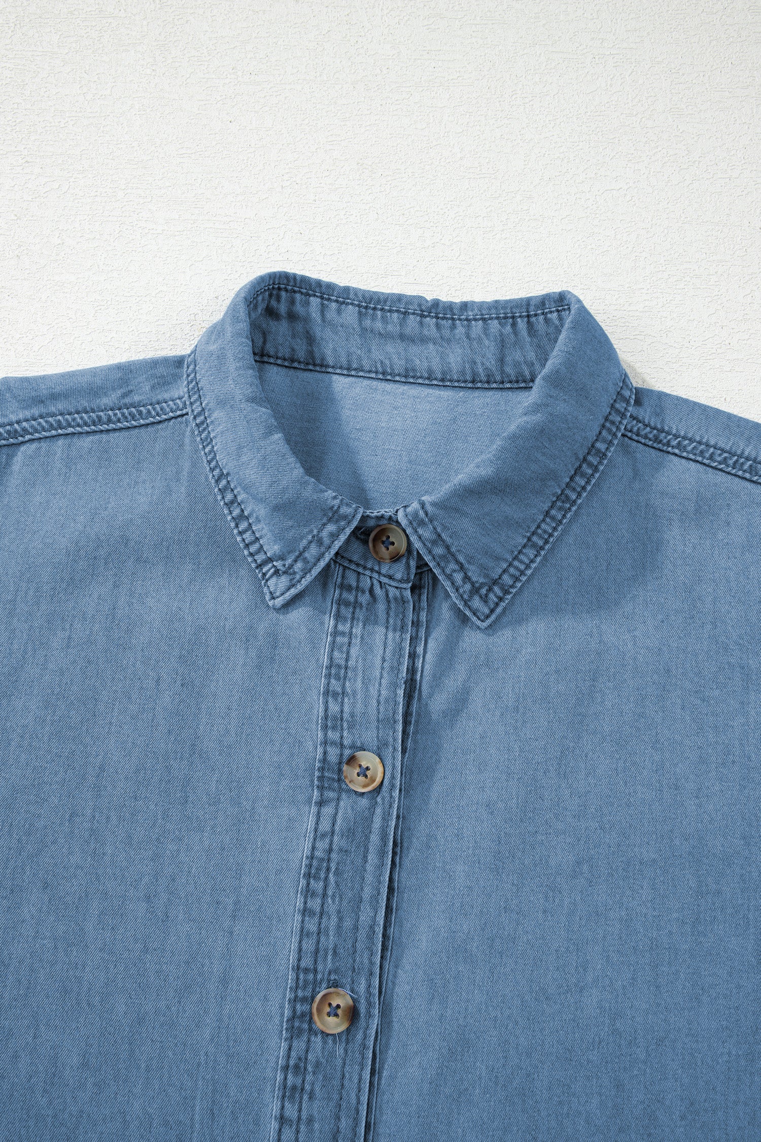 Women's Slim Fit Button Down Denim Shirt in Medium Blue