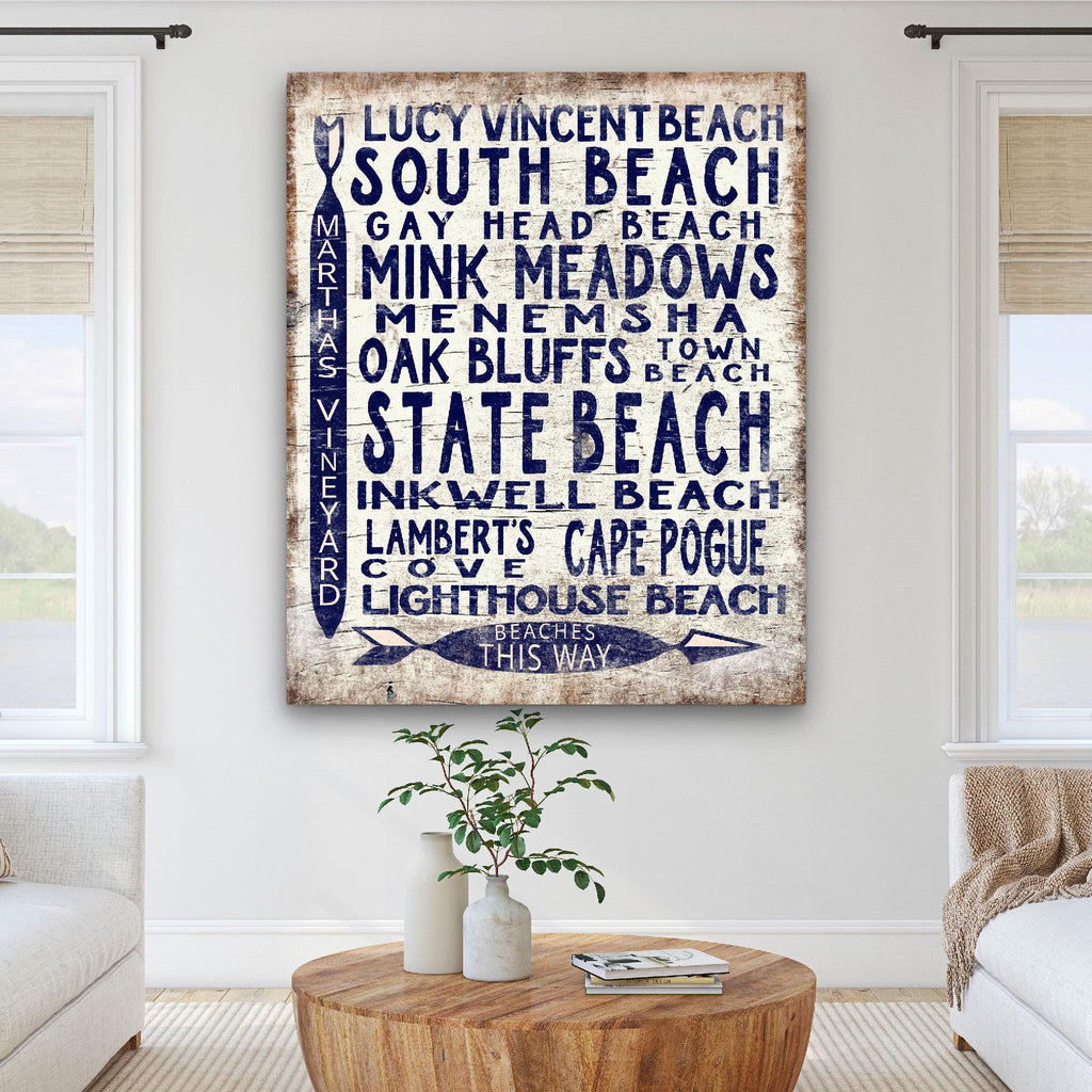 Martha's Vineyard Beaches Sign - Coastal Vintage Wood Arrow Decor