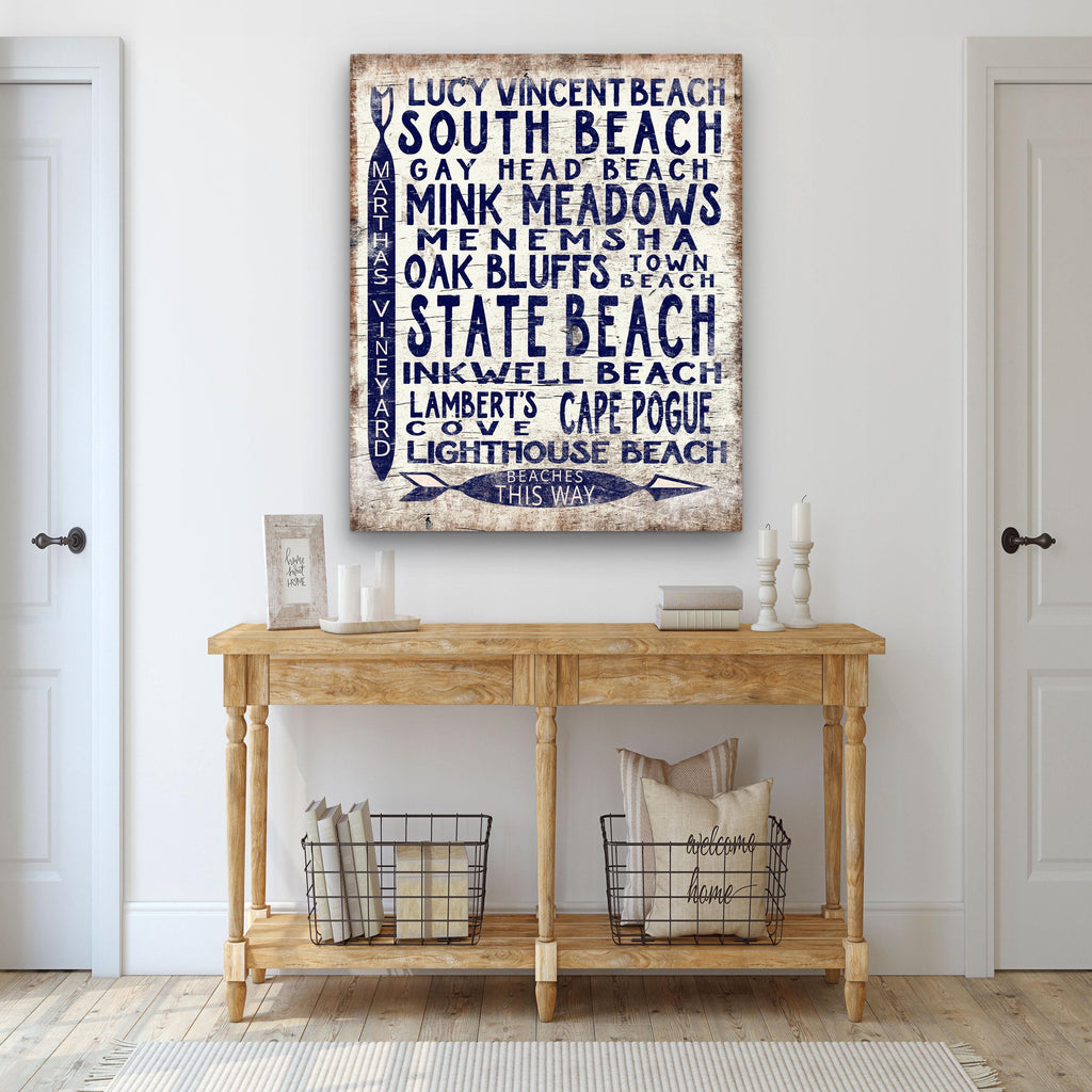 Martha's Vineyard Beaches Sign - Coastal Vintage Wood Arrow Decor