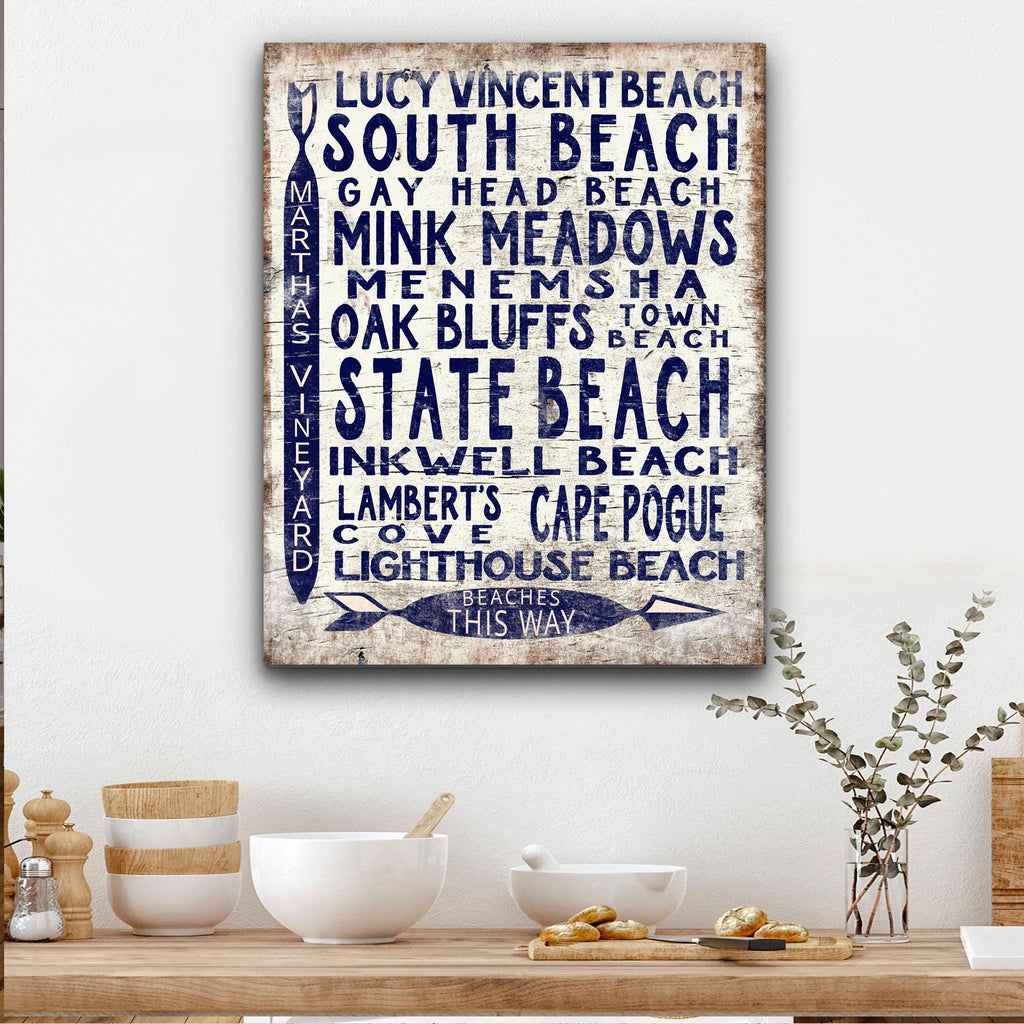 Martha's Vineyard Beaches Sign - Coastal Vintage Wood Arrow Decor
