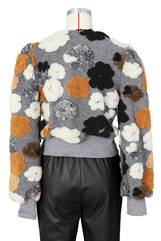 Women's Floral Knit Jacket with 3D Flower Design