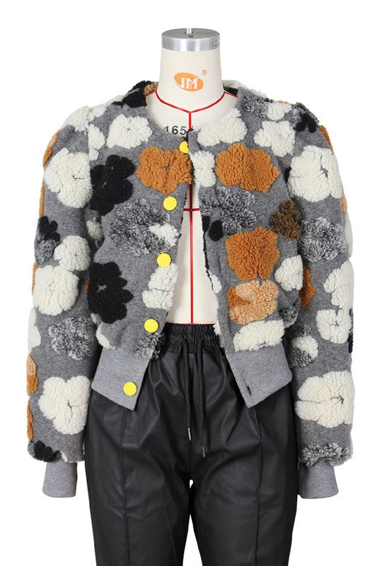 Women's Floral Knit Jacket with 3D Flower Design