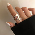 925 Sterling Silver Intertwined Chain Ring, Vintage Open Adjustable Cuff, Non Tarnish Korean Style Jewelry